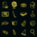Education icons set vector neon Royalty Free Stock Photo