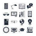 Education icons vector set isolated. Lerning teaching collection. Online or offline education sign. School or university