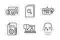 Education idea, Search files and Faq icons set. Bitcoin chart, Documentation and Face recognition signs. Vector