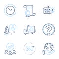 Education idea, Startup and Question mark icons set. Time change, Graph chart and 360 degrees signs. Vector