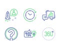 Education idea, Startup and Question mark icons set. Time change, Graph chart and 360 degrees signs. Vector