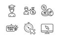 Education idea, Student and Currency exchange icons set. Timer, Sallary and Internet signs. Vector