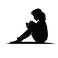 Education Illustration, Girl Read book Silhouette Illustration Vector