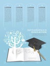 Education infographic design elements with book and graduation c Royalty Free Stock Photo