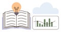 Knowledge and Analysis Concept with Open Book, Light Bulb, Graph, and Cloud Icon Royalty Free Stock Photo
