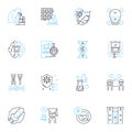 Education instruction linear icons set. Pedagogy, Curriculum, Tutoring, Mentoring, E-learning, Lesson, Lecture line