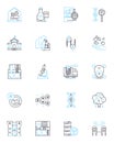 Education instruction linear icons set. Pedagogy, Curriculum, Tutoring, Mentoring, E-learning, Lesson, Lecture line