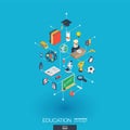 Education integrated 3d web icons. Digital network isometric concept.