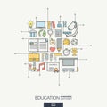 Education integrated thin line symbols. Modern color vector concept