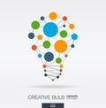Education integrated thin lines and circles. Digital neural network concept. Idea, solution in light bulb shape.