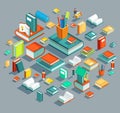 Education Isometric flat design. The concept of learning and reading books in the library and in the classroom. University studies Royalty Free Stock Photo