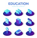 Education isons set. 3d isometric icons for learning or education internet technology concept. E-Learning, webinar, teaching,