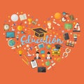 Education,knowlege icon set in heart symbol in flat style Royalty Free Stock Photo