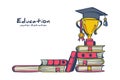 Education ladder concept. Top of the piles of books