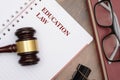 Education Law with gavel and red book Royalty Free Stock Photo