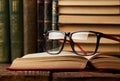 Education learning concept with opened book and glasses in old l Royalty Free Stock Photo