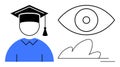 Education and Vision Concept with Graduation Cap and Eye in Minimalist Design Royalty Free Stock Photo