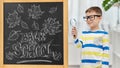 little student boy with magnifying glass Royalty Free Stock Photo