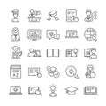 Education line icons. College book, Video tutorial. Vector