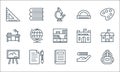 education line icons. linear set. quality vector line set such as backpack, book, blackboard, book, writing, table, school, curve