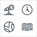 education line icons. linear set. quality vector line set such as book, earth, clock Royalty Free Stock Photo