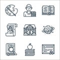 education line icons. linear set. quality vector line set such as degree, education, searching, planet, school, parchment, reading