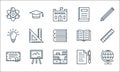 education line icons. linear set. quality vector line set such as earth globe, bookshelf, diploma, writing, blackboard, idea, open