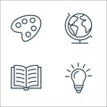 education line icons. linear set. quality vector line set such as idea, open book, earth globe Royalty Free Stock Photo