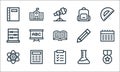 education line icons. linear set. quality vector line set such as medal, list, atom, flask, calculator, abacus, pencil, bag,