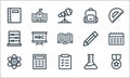 education line icons. linear set. quality vector line set such as medal, list, atom, flask, calculator, abacus, pencil, bag,