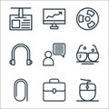 education line icons. linear set. quality vector line set such as mouse, briefcase, clip, reading glasses, text, headphones, fan, Royalty Free Stock Photo