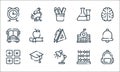 education line icons. linear set. quality vector line set such as school bag, desk lamp, calculator, abacus, graduation, school