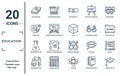 education linear icon set. includes thin line 3d dictionary, corrector, experiment flask with leaves, experimentation, graduate