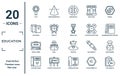 education linear icon set. includes thin line title, two books, digital timer, alphabet book, test results, medallion, man reading Royalty Free Stock Photo