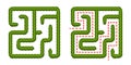 Education logic game bush labyrinth for kids. Find right way. Isolated simple square maze on white background. With the