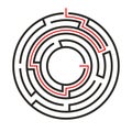 Education logic game circle labyrinth for kids. Find right way. Isolated simple round maze black line on white Royalty Free Stock Photo