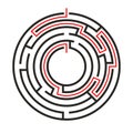 Education logic game circle labyrinth for kids. Find right way. Isolated simple round maze black line on white Royalty Free Stock Photo