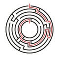 Education logic game circle labyrinth for kids. Find right way. Isolated simple round maze black line on white Royalty Free Stock Photo