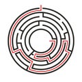 Education logic game circle labyrinth for kids. Find right way. Isolated simple round maze black line on white Royalty Free Stock Photo