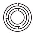 Education logic game labyrinth for kids. Find right way. Isolated simple round maze black line on white background.