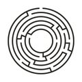 Education logic game labyrinth for kids. Find right way. Isolated simple round maze black line on white background.