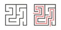 Education logic game labyrinth for kids. Find right way. Isolated simple square maze black line on white background.