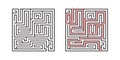 Education logic game labyrinth for kids. Find right way. Isolated simple square maze black line on white background. Royalty Free Stock Photo