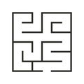 Education logic game labyrinth for kids. Find right way. Isolated simple square maze black line on white background.