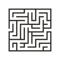 Education logic game labyrinth for kids. Find right way. Isolated simple square maze black line on white background.