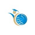 Education logo concept with graduation cap and globe, vector ill Royalty Free Stock Photo