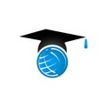 Education logo concept with graduation cap and globe, vector ill Royalty Free Stock Photo