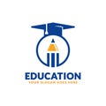 Education logo design template, pencil and graduation cap icon stylized