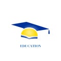 Education logo concept with graduation cap, vector illustration Royalty Free Stock Photo