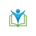 Education logo with open book and abstract student.